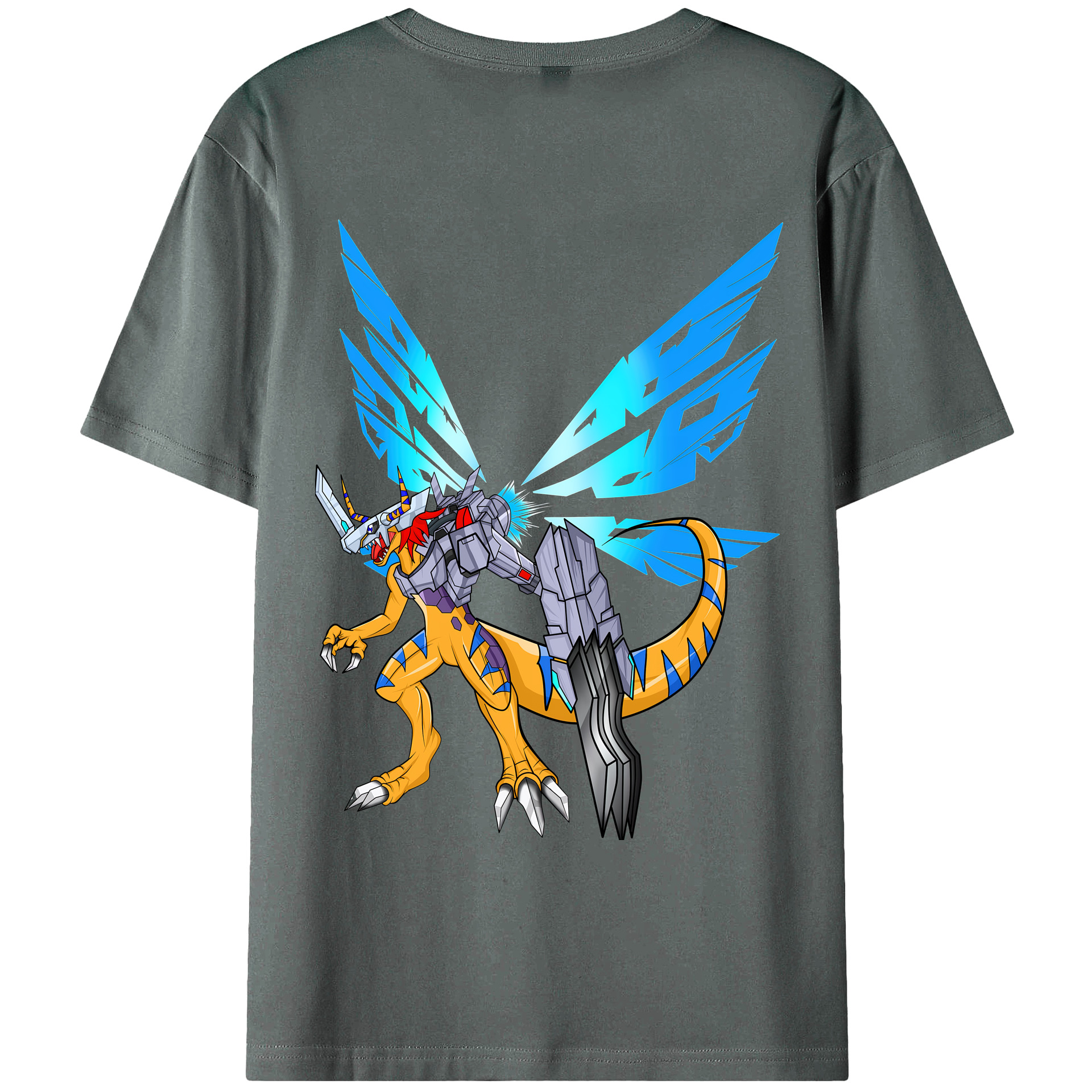 （画像用） Digimon デジタルモンスター/デジモン 綿100％ メンズ半袖Tシャツ（バックプリント） 通気性